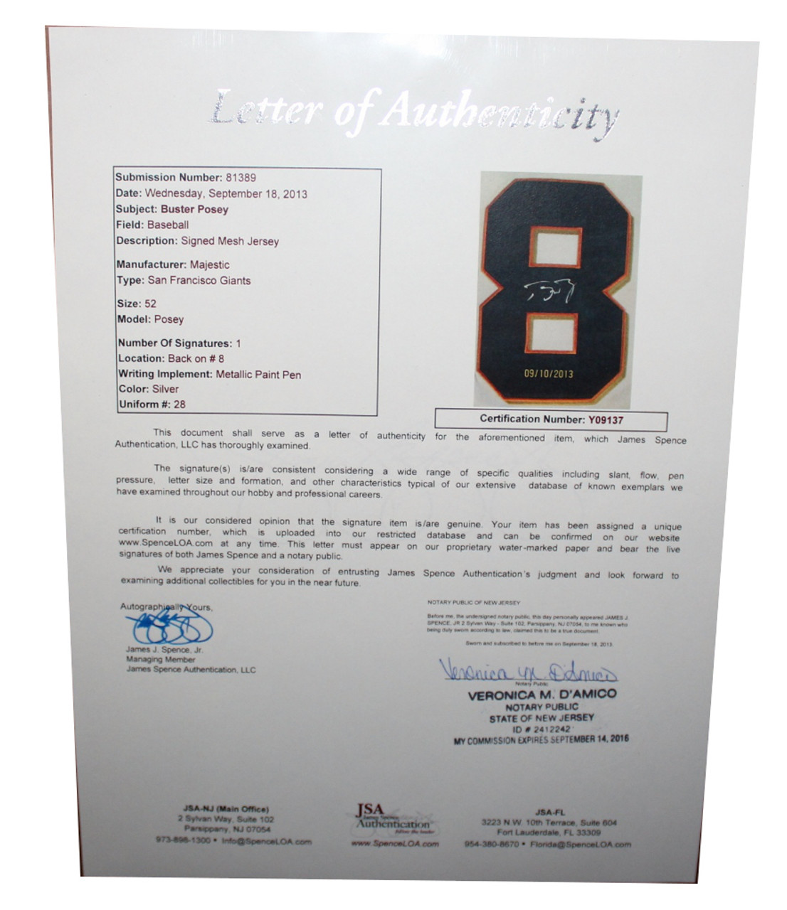 Buster Posey San Francisco Giants Signed Authentic Majestic Jersey 125143  (BAS COA)