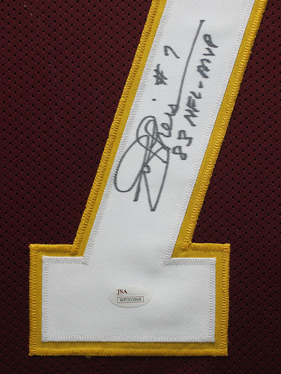 Joe Theismann Autographed 83 MVP and Framed Maroon Redskins Jersey