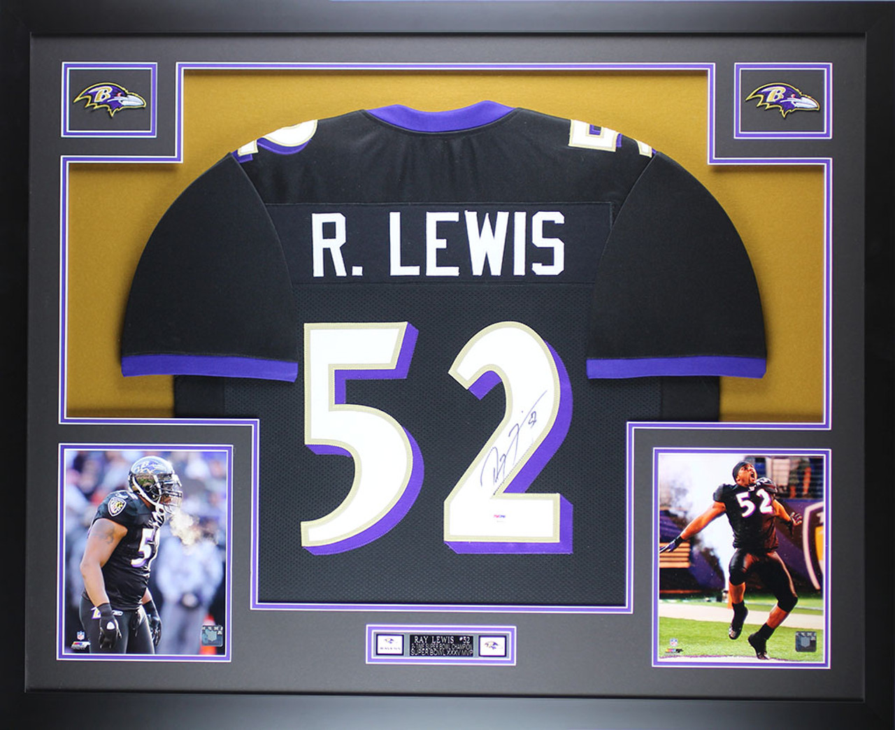 Ray Lewis Autographed and Framed Black Ravens Jersey