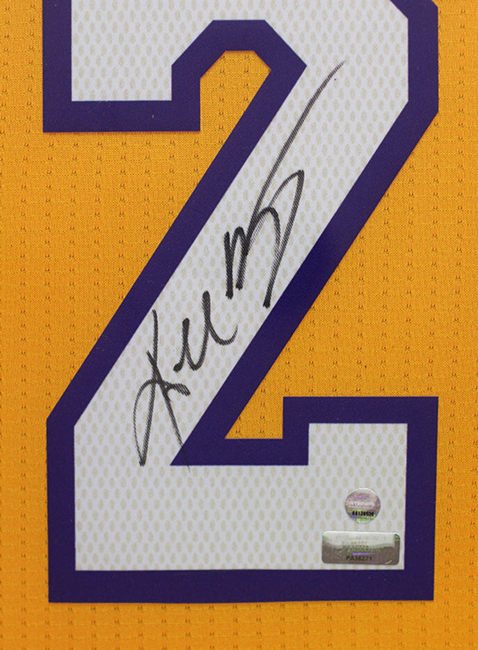 Kobe Bryant Signed Lakers 36x44 Custom Framed Jersey Display (Panini COA)