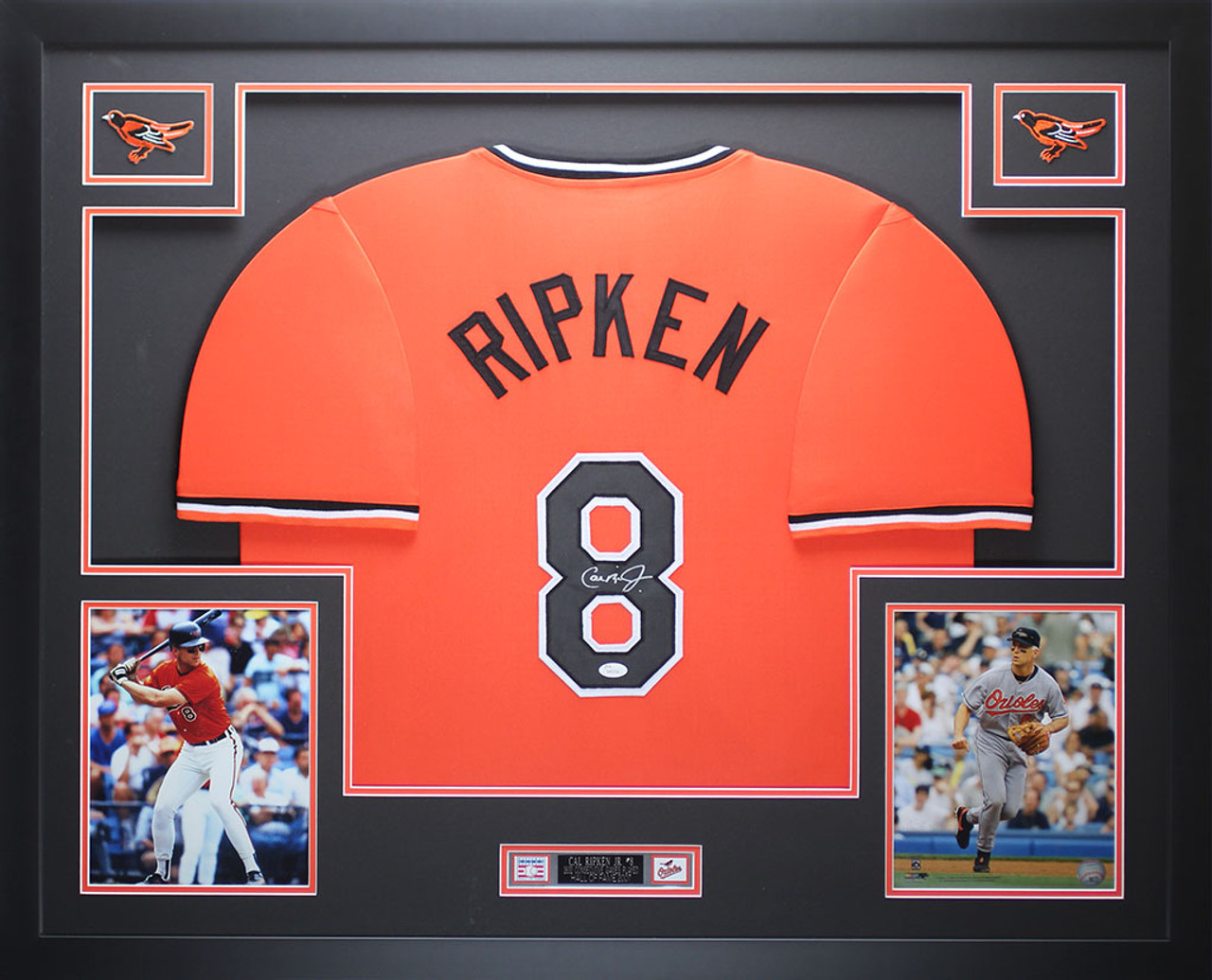 Cal Ripken Autographed & Framed Orange Orioles Jersey Auto JSA COA D6-L