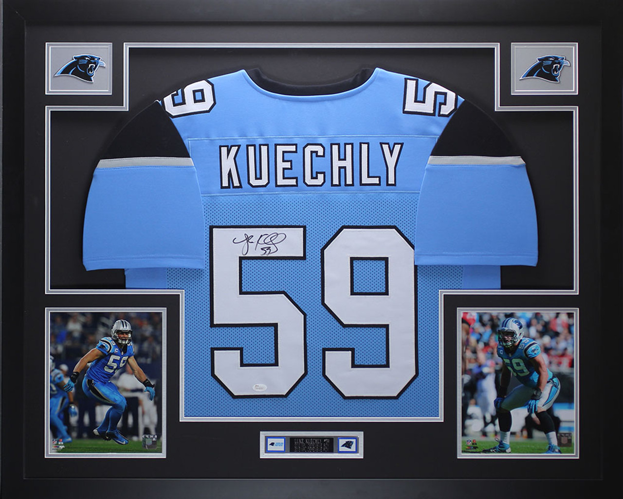 Luke Kuechly Autographed and Framed Blue Panthers Jersey