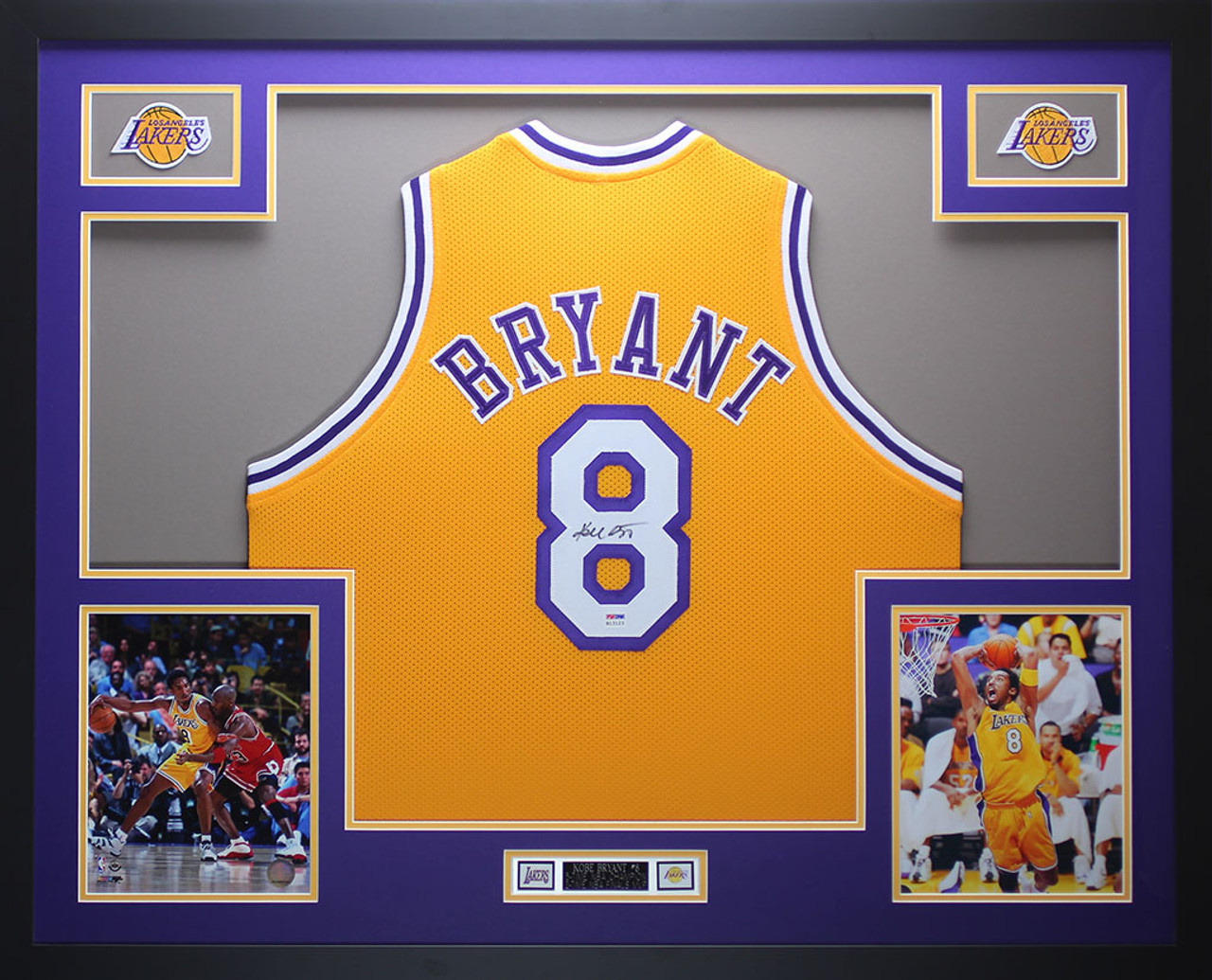 Kobe Bryant Autographed and Framed Gold Lakers Jersey