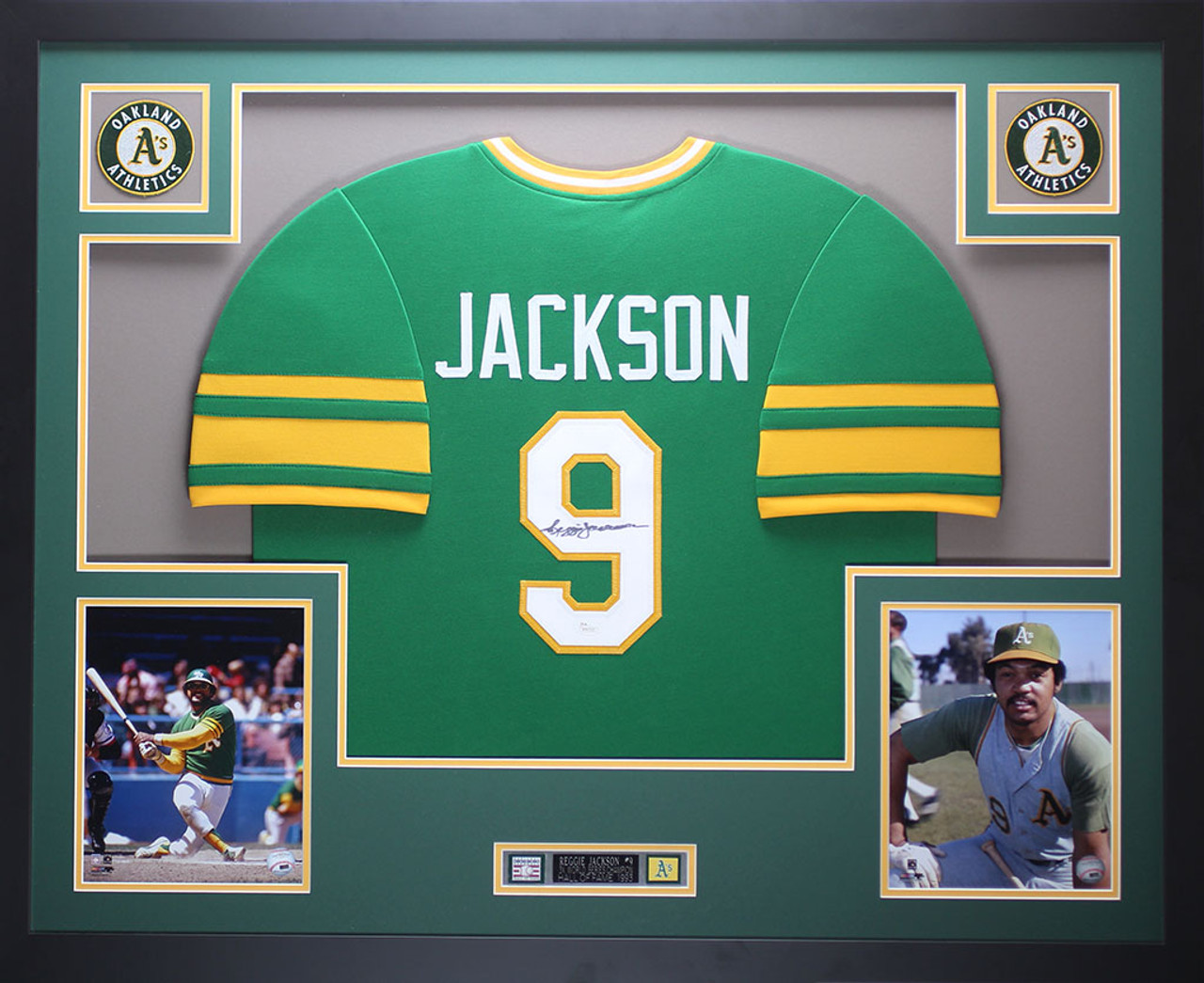 Reggie Jackson Autographed and Framed Green Oakland Athletics Jersey