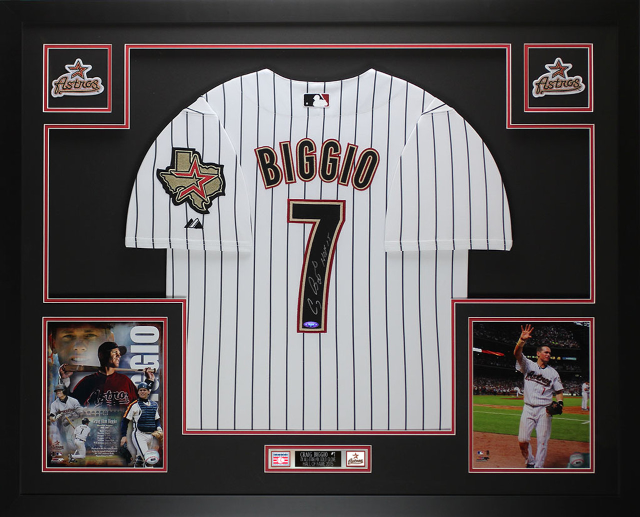 Craig Biggio Autographed HOF 15 & Framed Pinstriped Astros Jersey