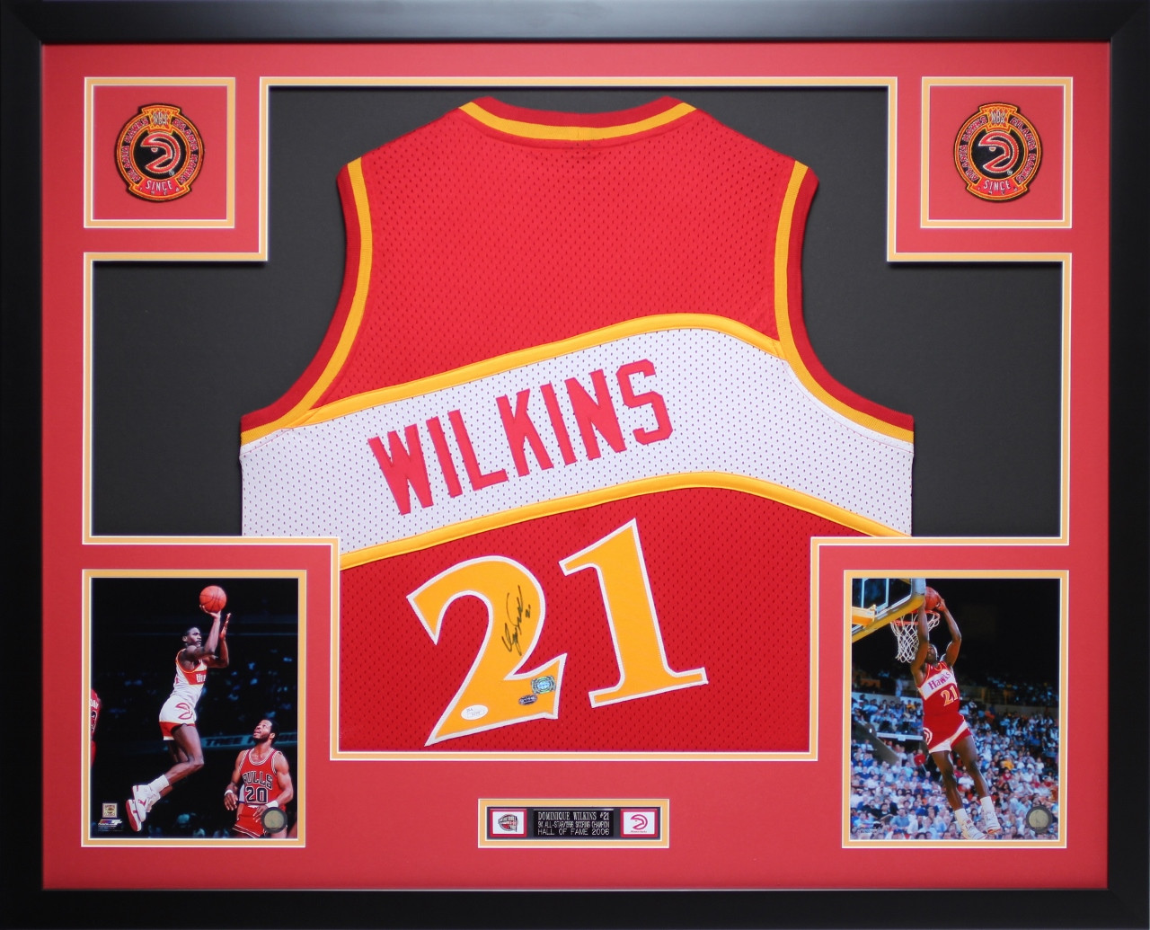 Dominique Wilkins Autographed and Framed Red Atlanta Hawks Jersey JSA Certified