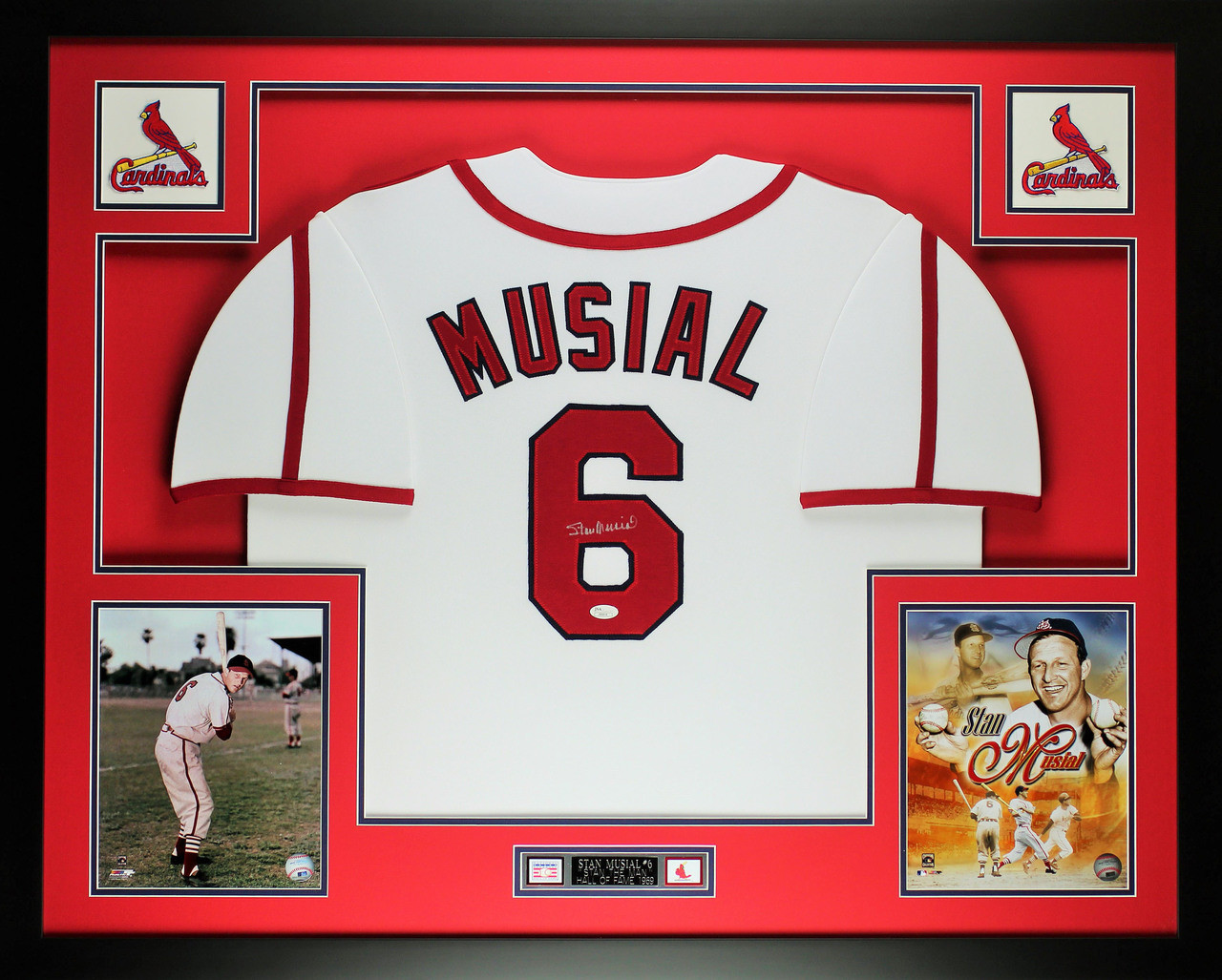 Stan Musial Autographed and Framed White Cardinals Majestic Jersey