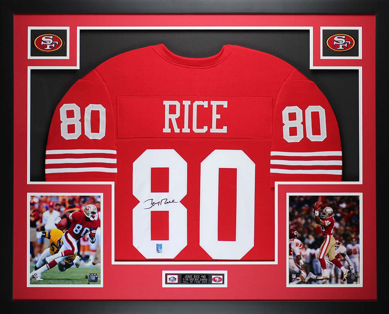 Jerry Rice Autographed and Framed Red 49ers Jersey