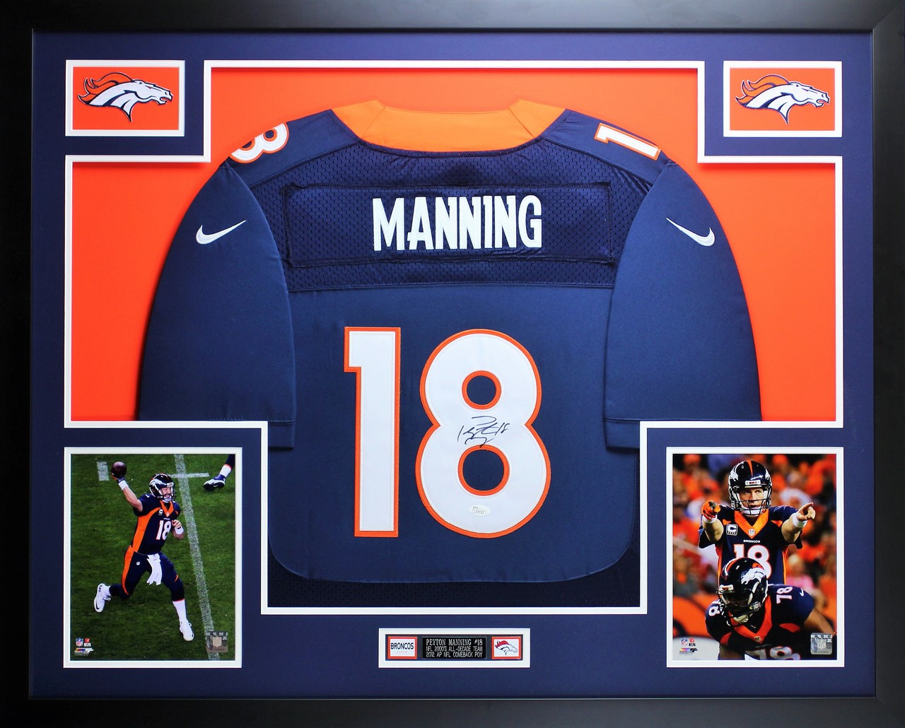 Peyton Manning Autographed and Framed Blue Broncos Jersey