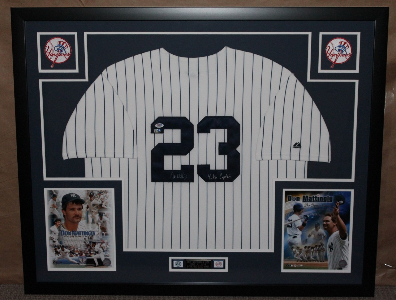 Don Mattingly Autographed YC and Framed White Yankees Jersey