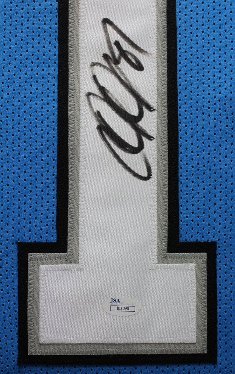 Calvin Johnson Autographed and Framed Blue Lions Jersey