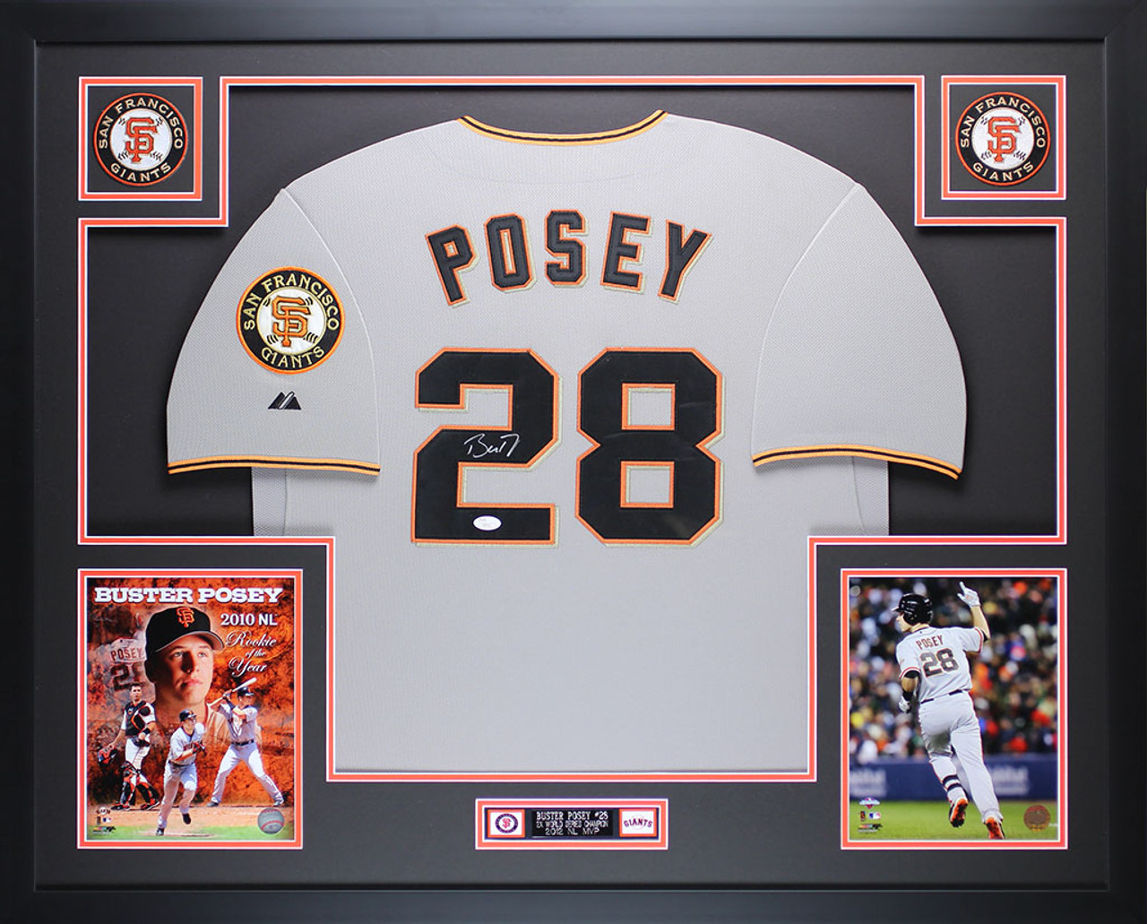 Buster Posey Autographed and Framed Gray Giants Jersey