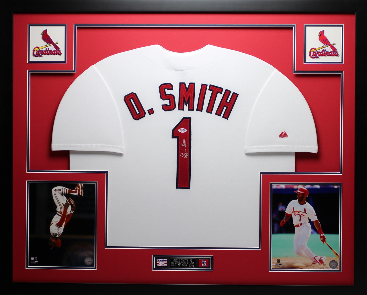 Ozzie Smith Signed St Louis Cardinals Framed White Custom Jersey