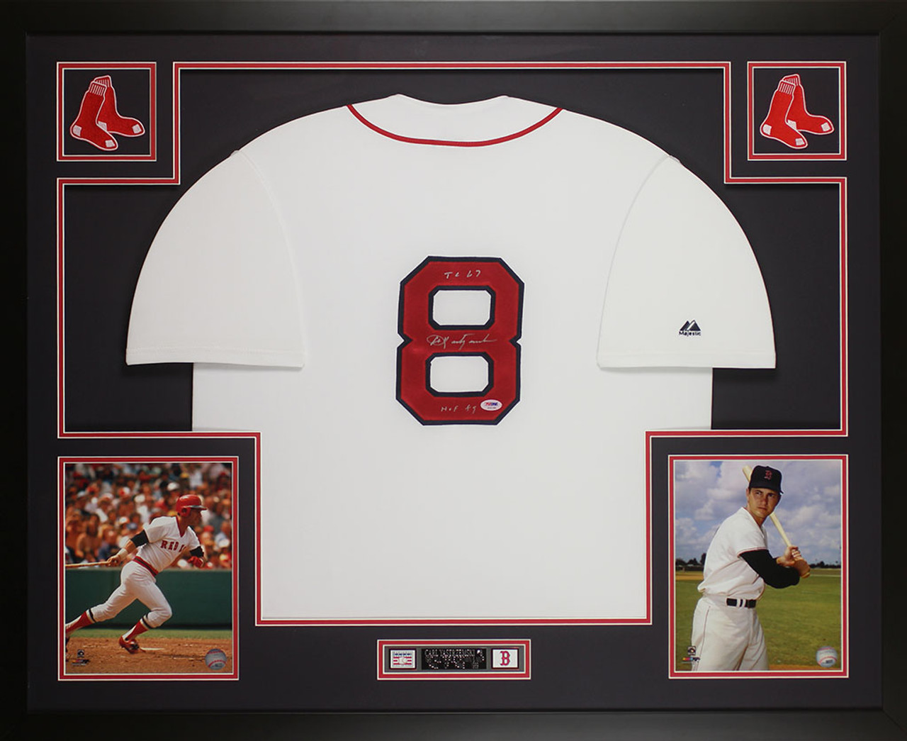 Carl Yastrzemski Autographed YAZ and Framed White Red Sox Jersey