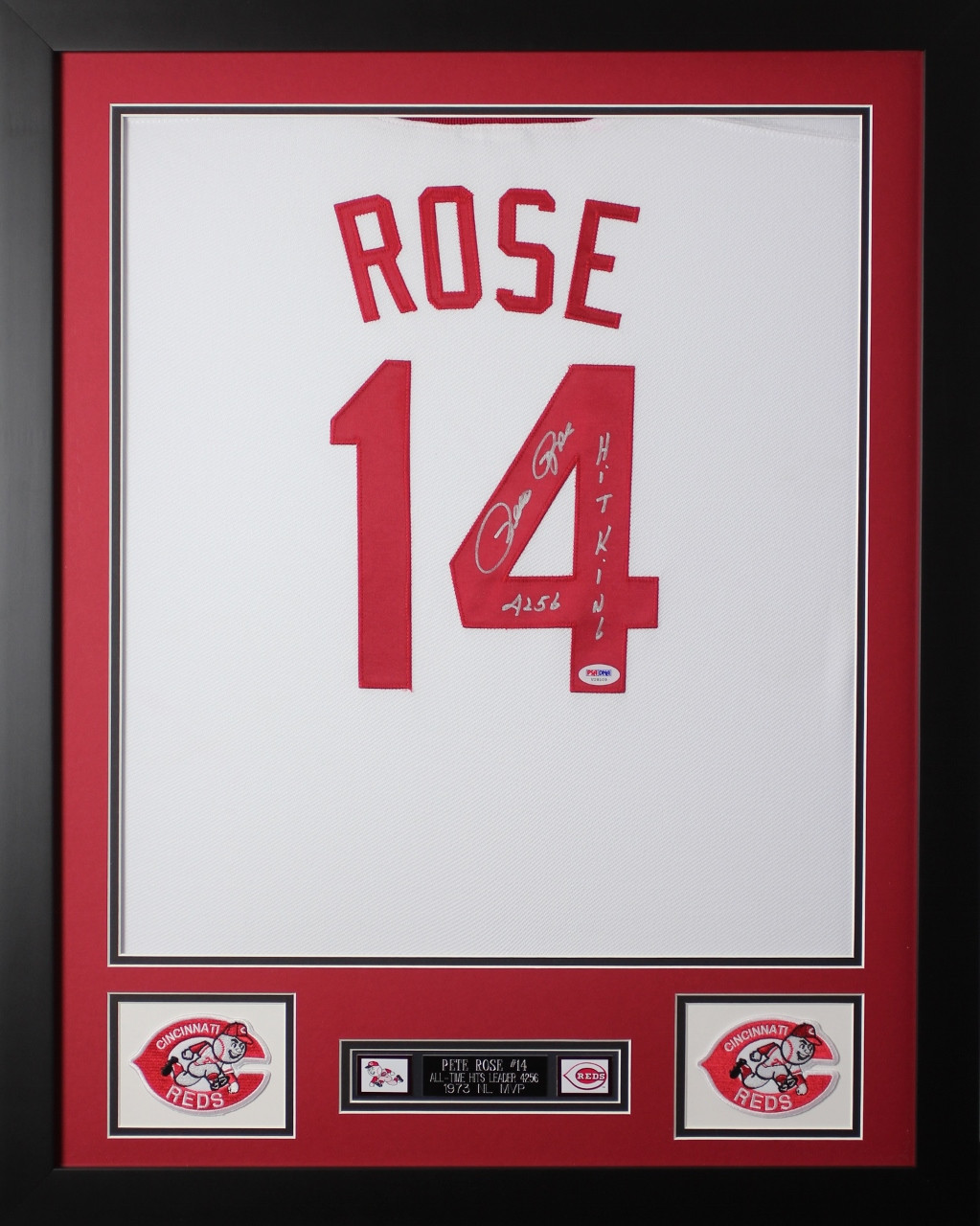 Pete Rose Autographed and Framed White Reds Jersey