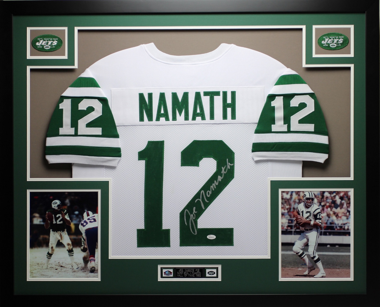 Joe Namath Autographed and Framed White Jets Jersey