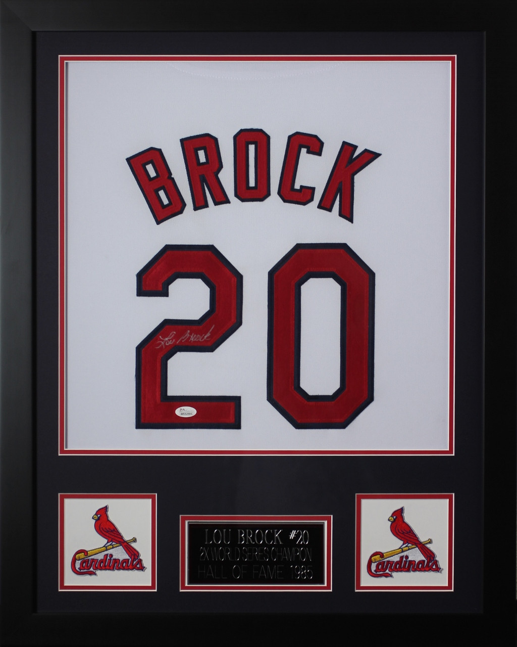 Lou Brock Autographed and Framed White St Louis Cardinals Jersey Auto JSA  COA