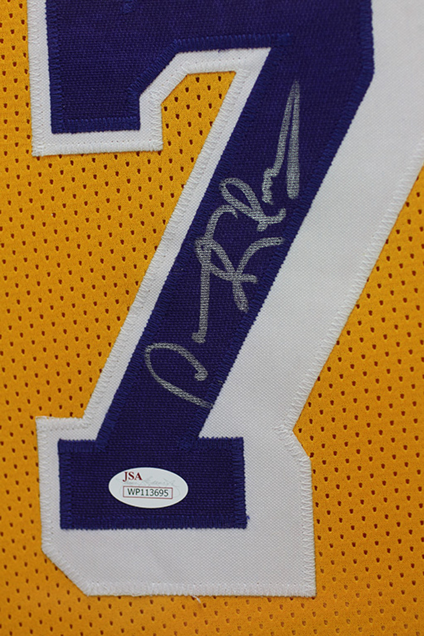 Dennis Rodman Autographed and Framed Gold Lakers Jersey