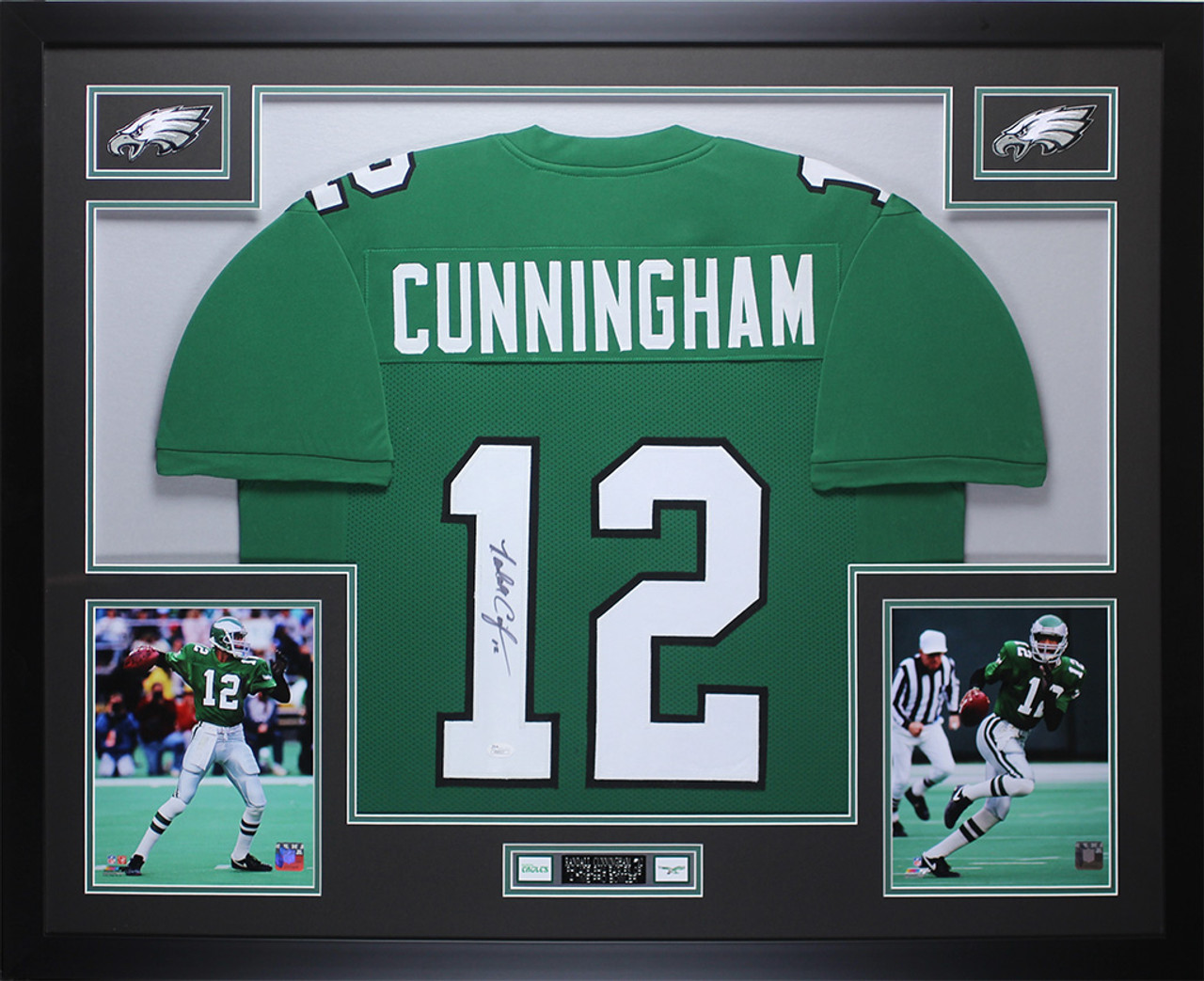 Randall Cunningham Autographed and Framed Green Eagles Jersey