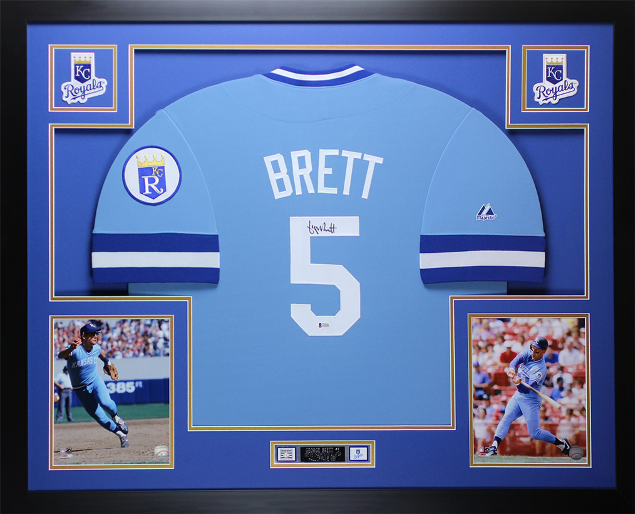 George Brett Autographed and Framed Blue Royals Jersey Auto Beckett COA