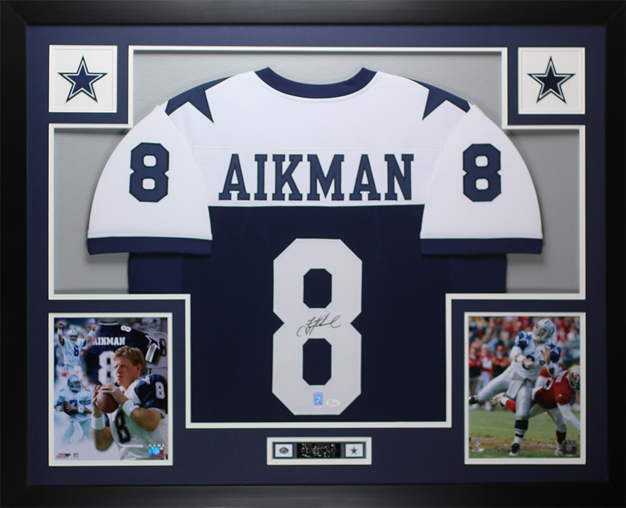 Troy Aikman Autographed and Framed Blue Thanksgiving Cowboys Jersey