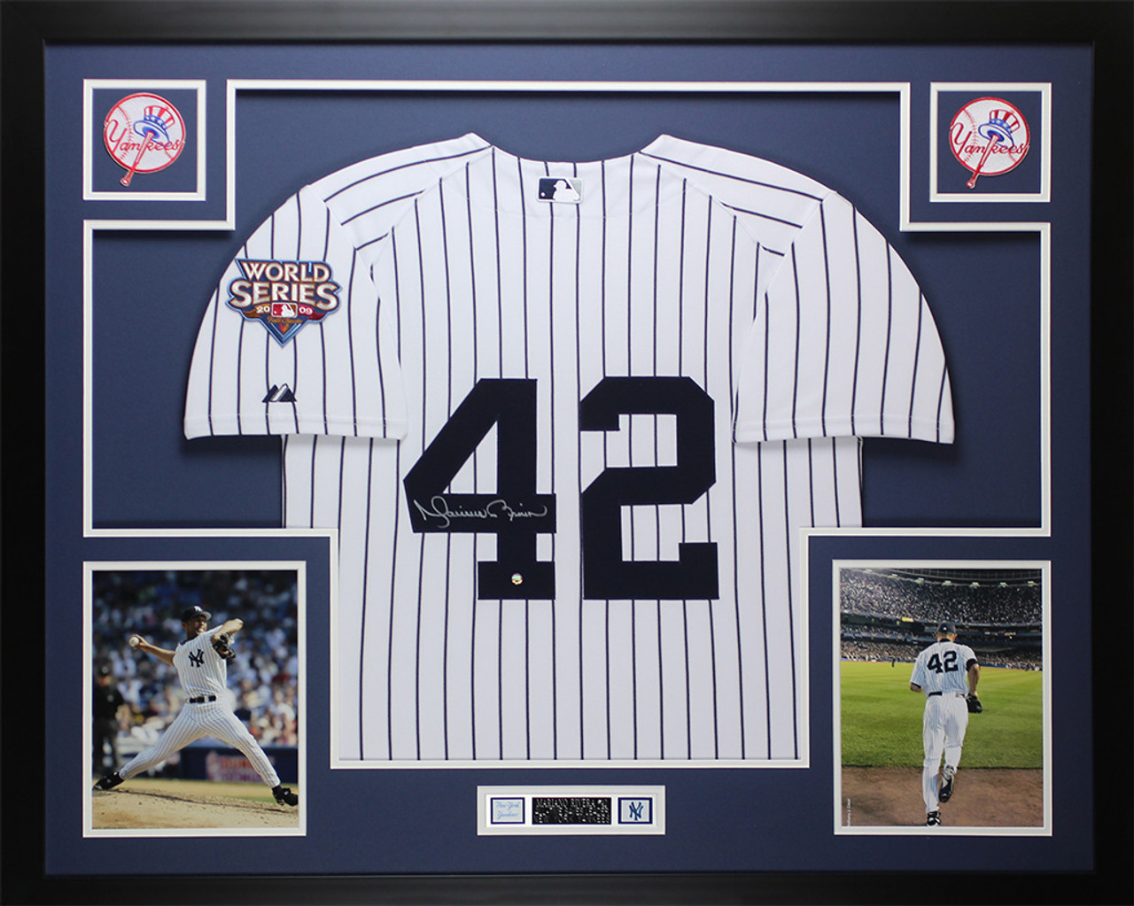 Mariano Rivera Autographed and Framed White Prinstriped New York