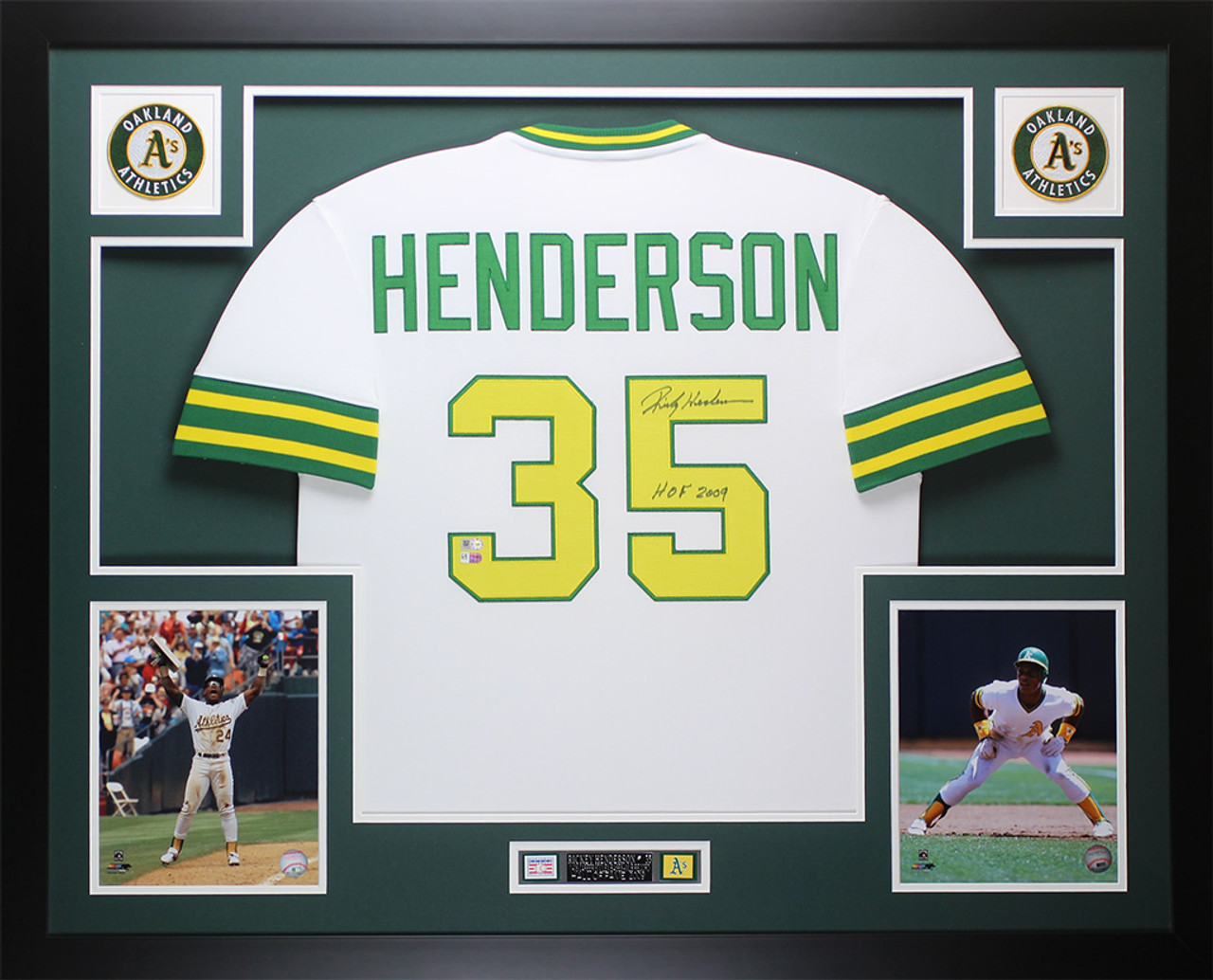 Rickey Henderson Autographed and Framed White Oakland A's Jersey