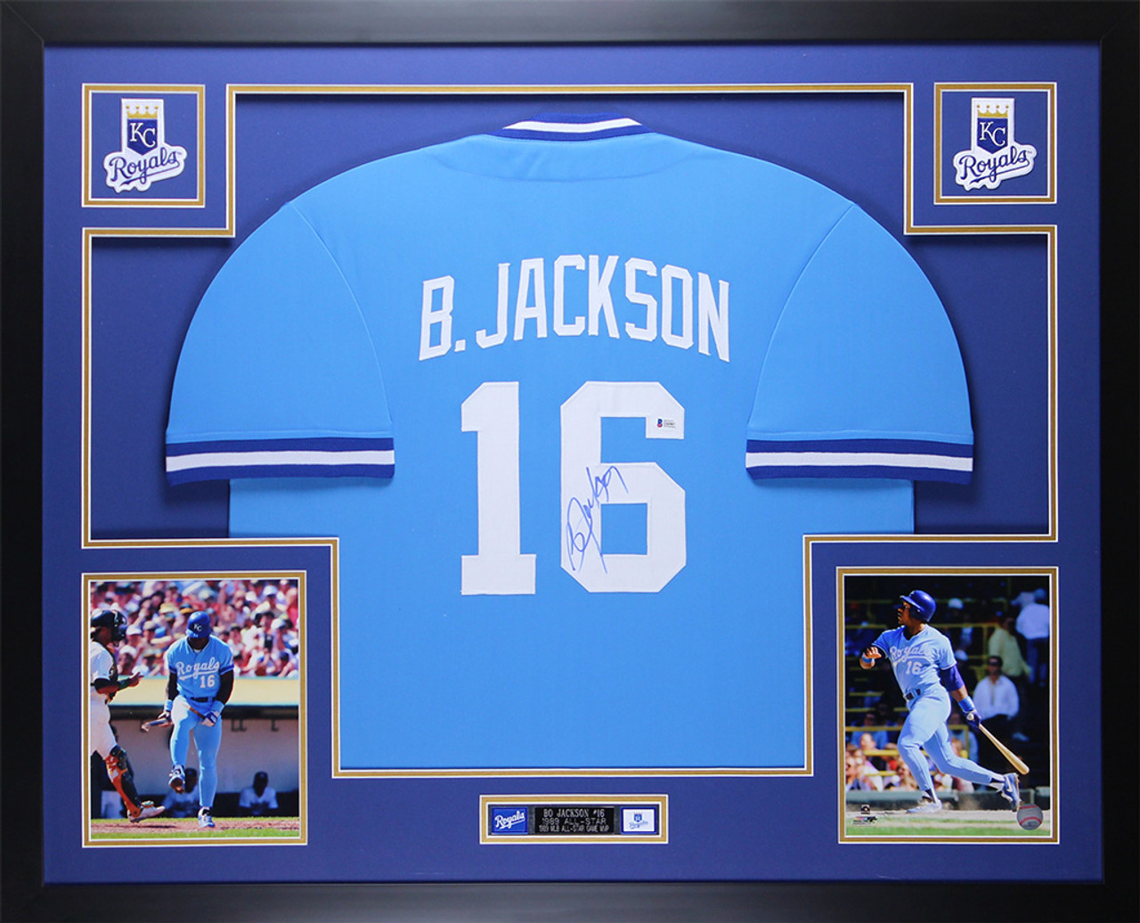 Bo Jackson Autographed and Framed Blue Kansas City Royals Jersey Auto  Beckett COA