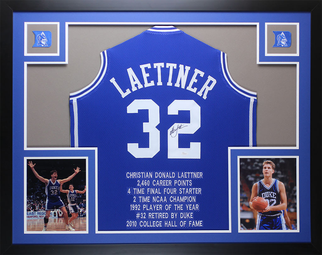 Christian Laettner Autographed and Framed Duke STAT Jersey