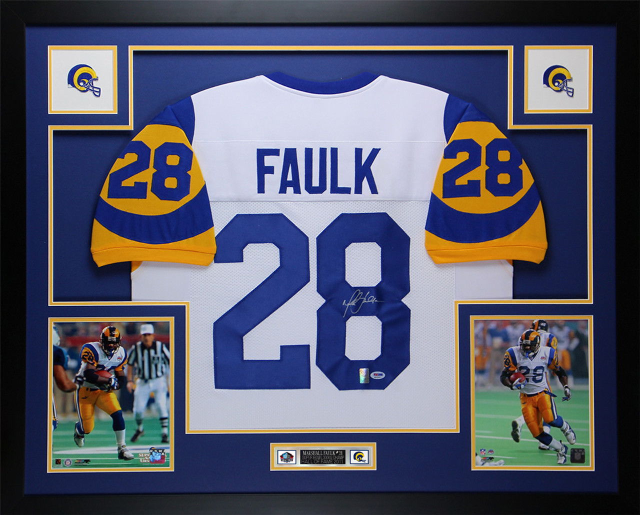 Marshall Faulk Signed St. Louis Rams 35x43 Custom Framed Jersey