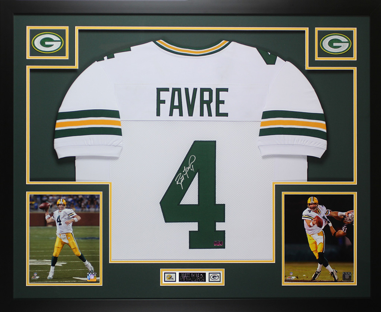 Brett Favre Autographed and Framed White Packers Jersey