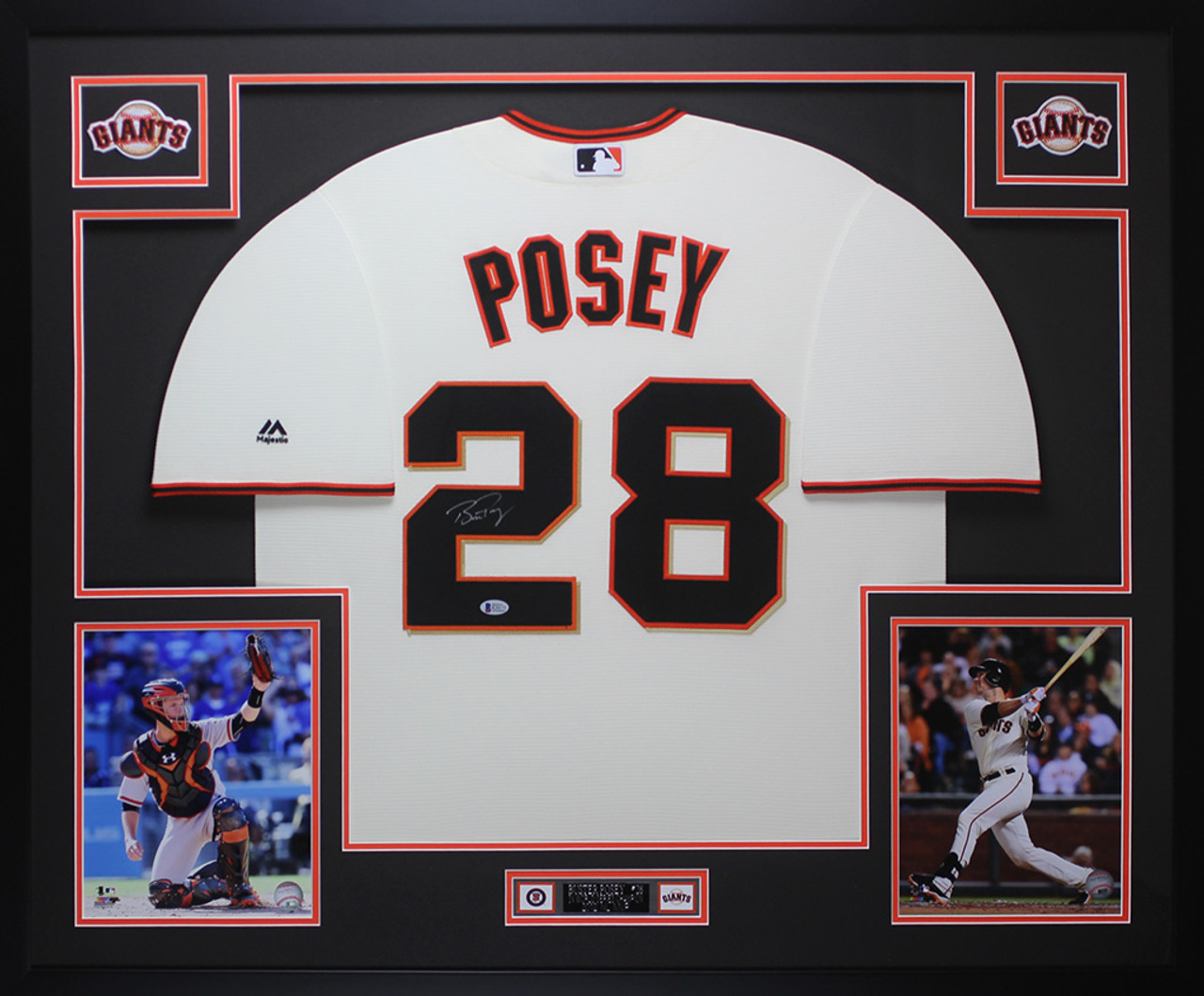 Buster Posey Autographed and Framed Cream Majestic Giants Jersey