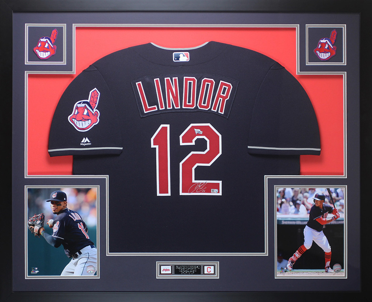 Francisco Lindor Autographed and Framed Blue Cleveland Indians Jersey