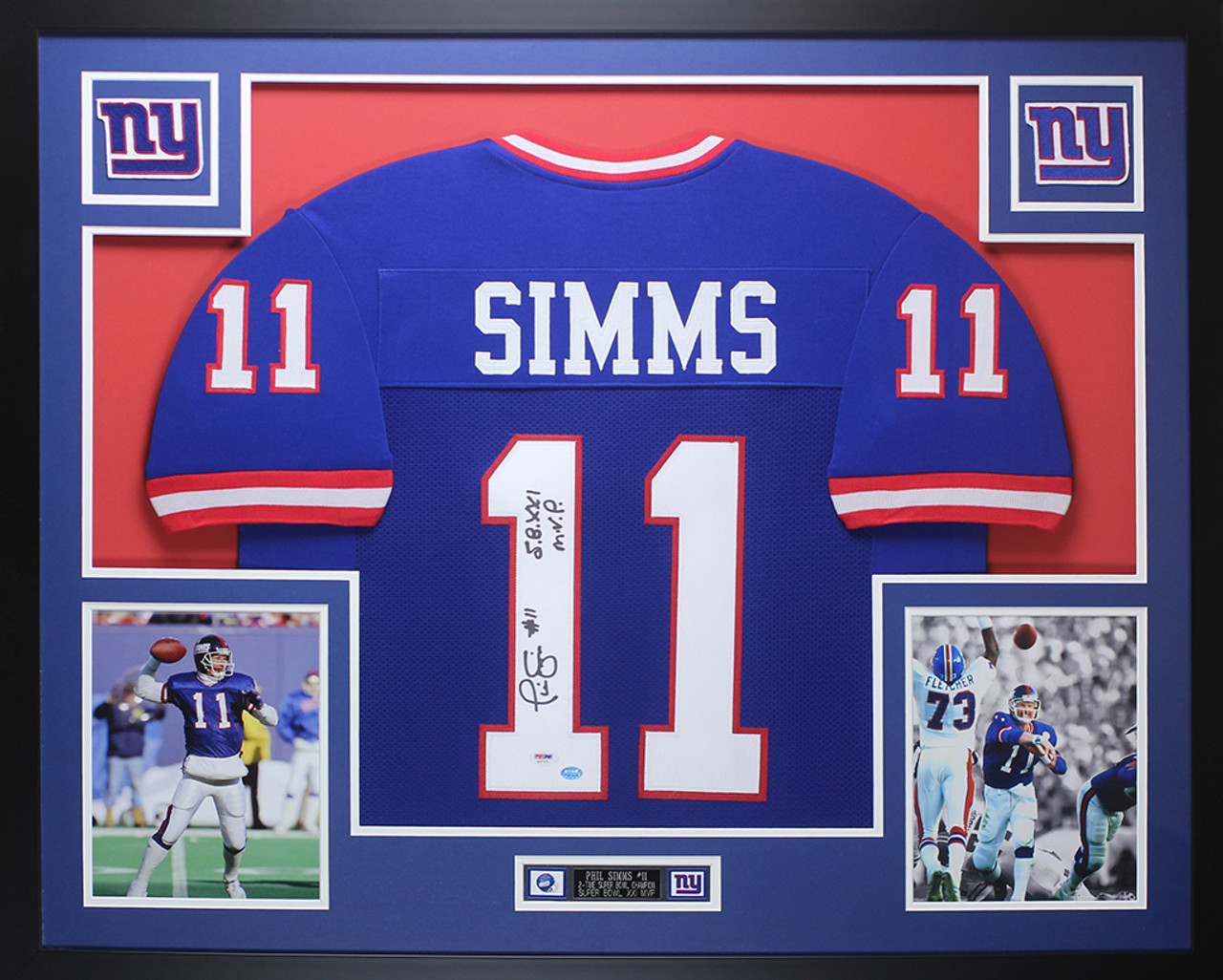 Phil Simms Autographed and Framed Blue Giants Jersey