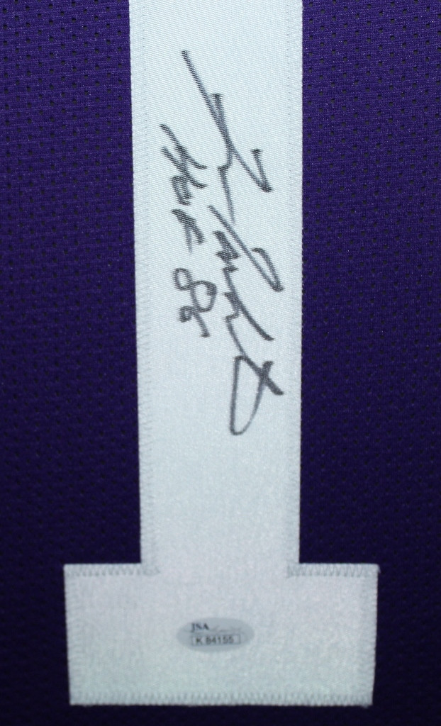 Fran Tarkenton Autographed HOF 86 and Framed Purple Vikings Jersey