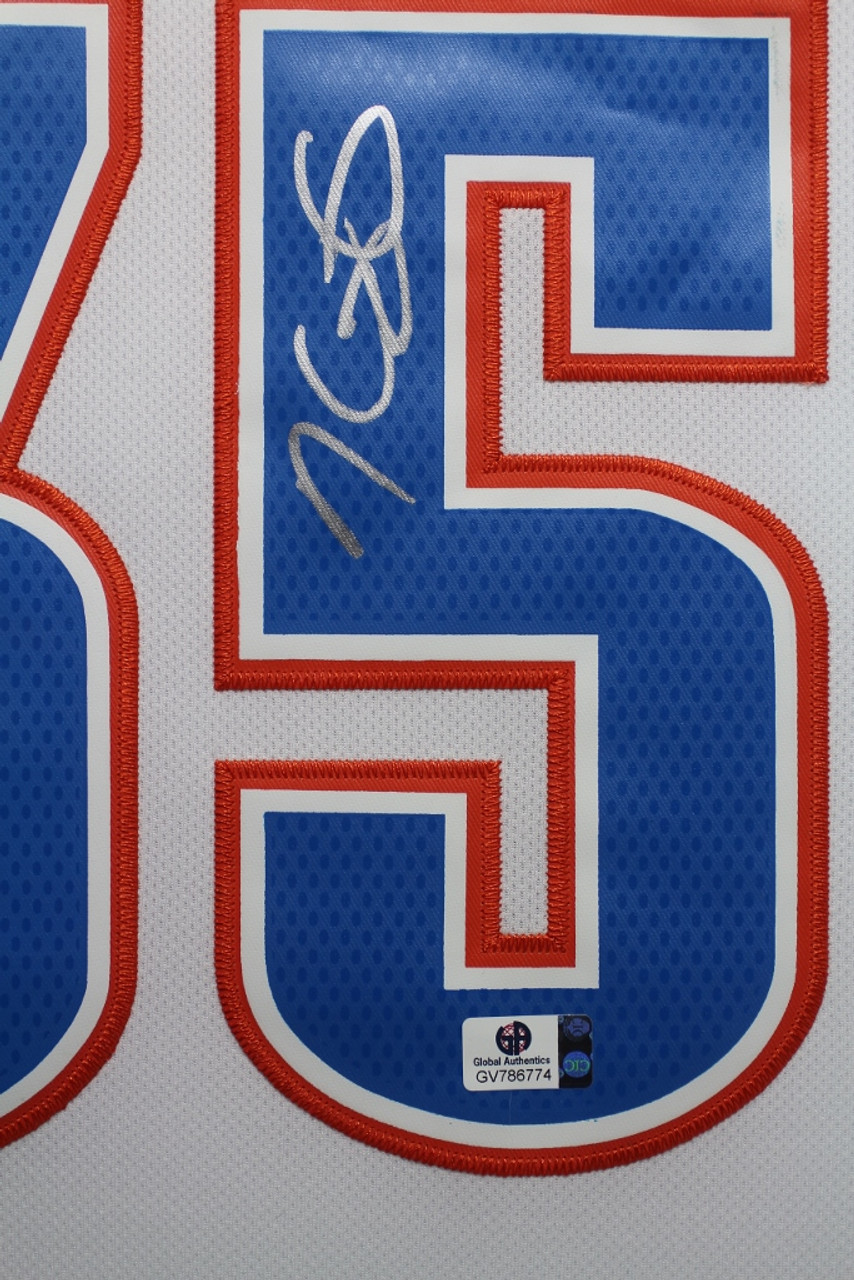 Sold at Auction: FRAMED AUTOGRAPHED KEVIN DURANT OKC JERSEY.
