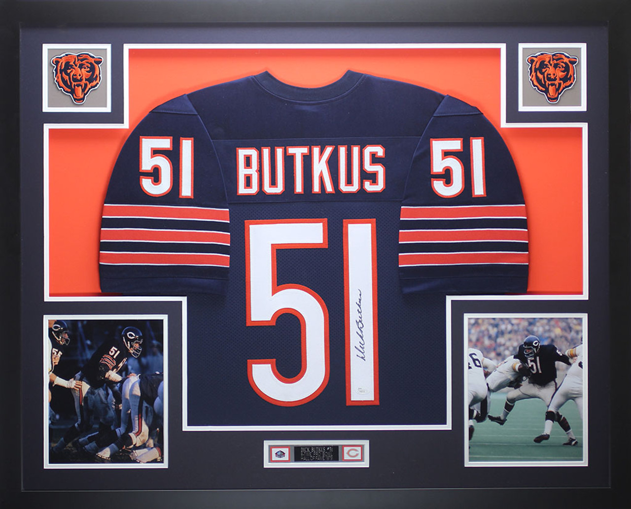 Dick Butkus Autographed and Framed Blue Chicago Bears Jersey