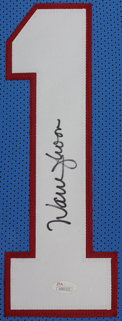 Warren Moon Autographed and Framed Blue Oilers Jersey