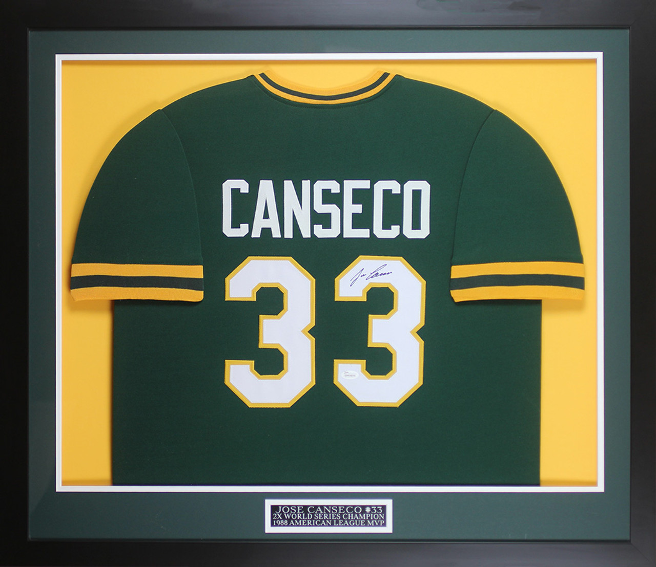 Jose Canseco Autographed & Framed Green Oakland A's Jersey Auto JSA COA