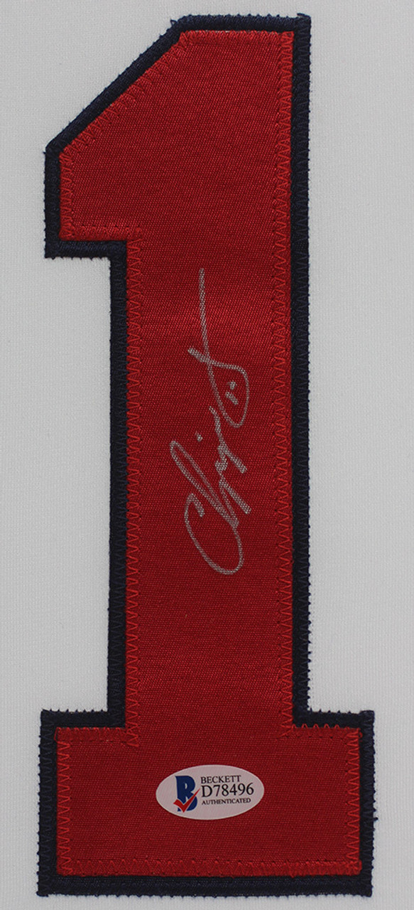 Chipper Jones Autographed and Framed White Braves Jersey Auto Beckett COA