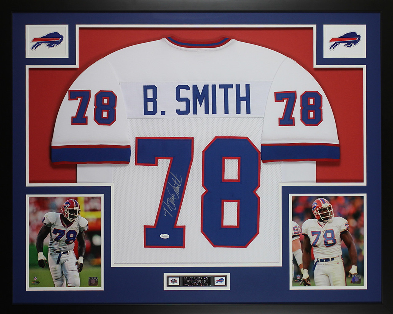 Bruce Smith Autographed and Framed White Buffalo Bills Jersey Auto JSA COA