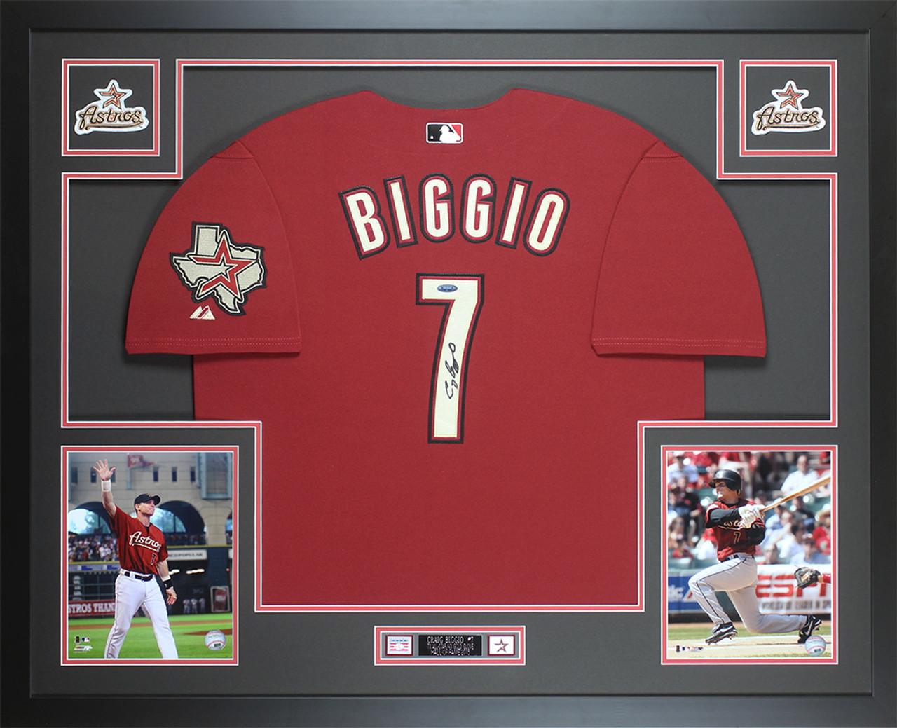 Craig Biggio Autographed and Framed Brick Red Houston Texans Jersey