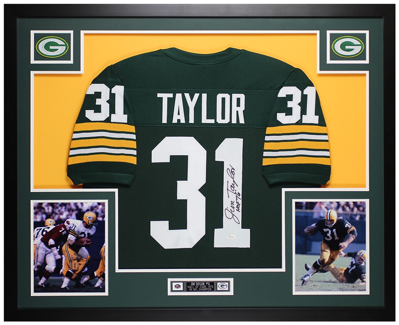 Jim Taylor Autographed & Framed Green Packers Jersey Auto JSA COA