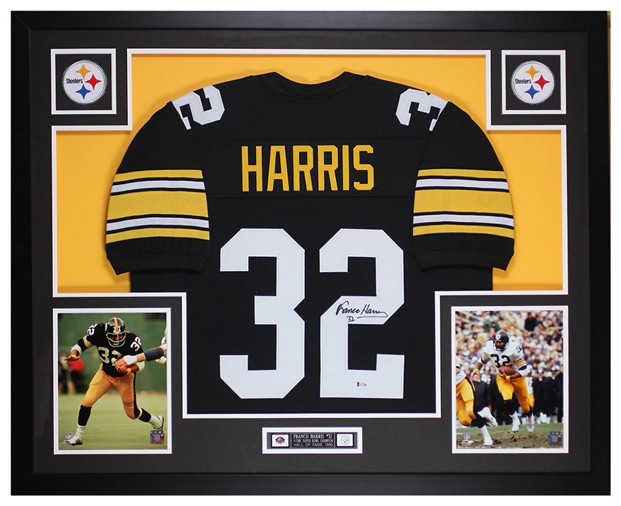 Franco Harris Autographed & Framed Black Steelers Jersey Auto Beckett COA