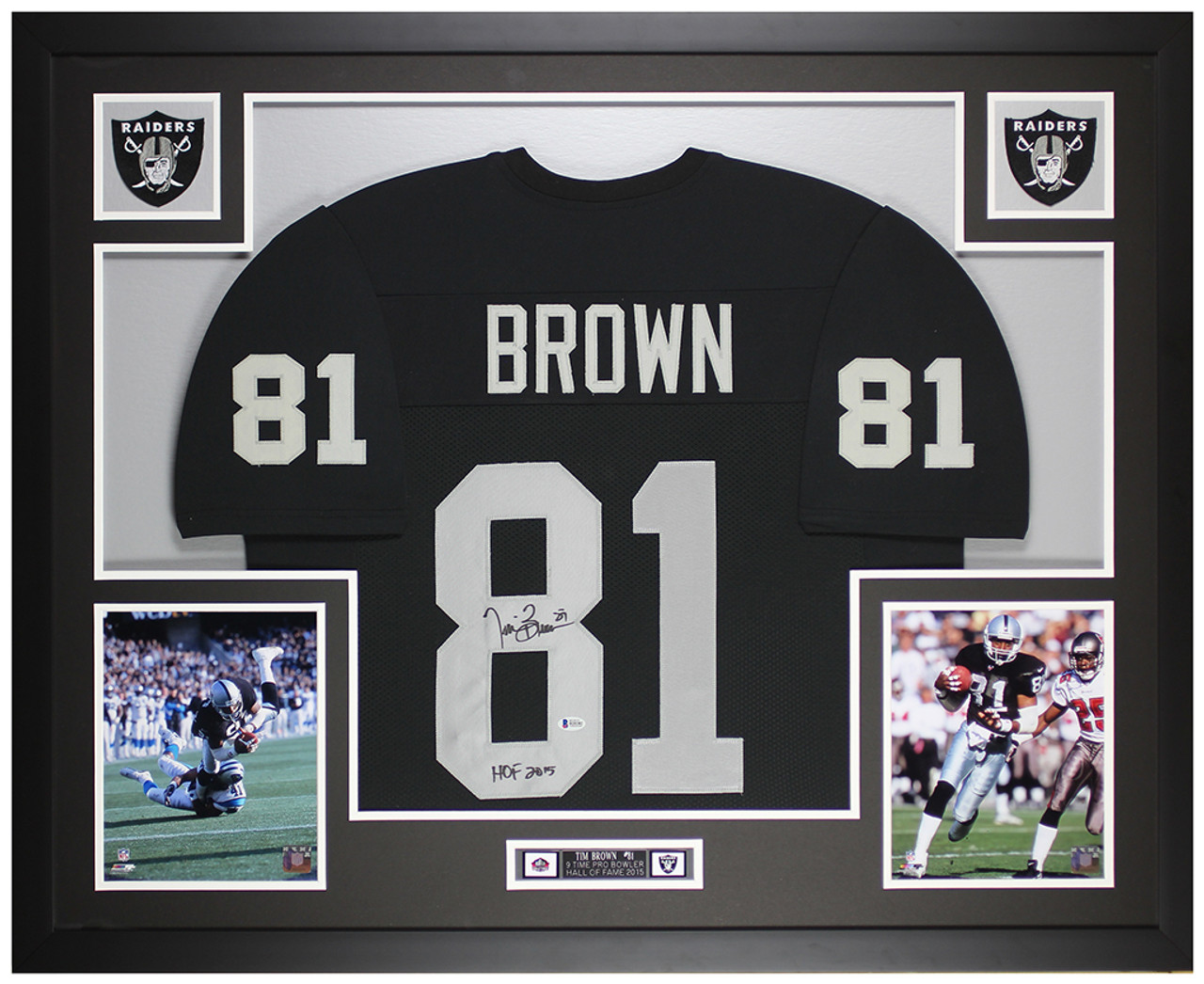 Tim Brown Autographed and Framed Black Raiders Jersey Auto Beckett COA