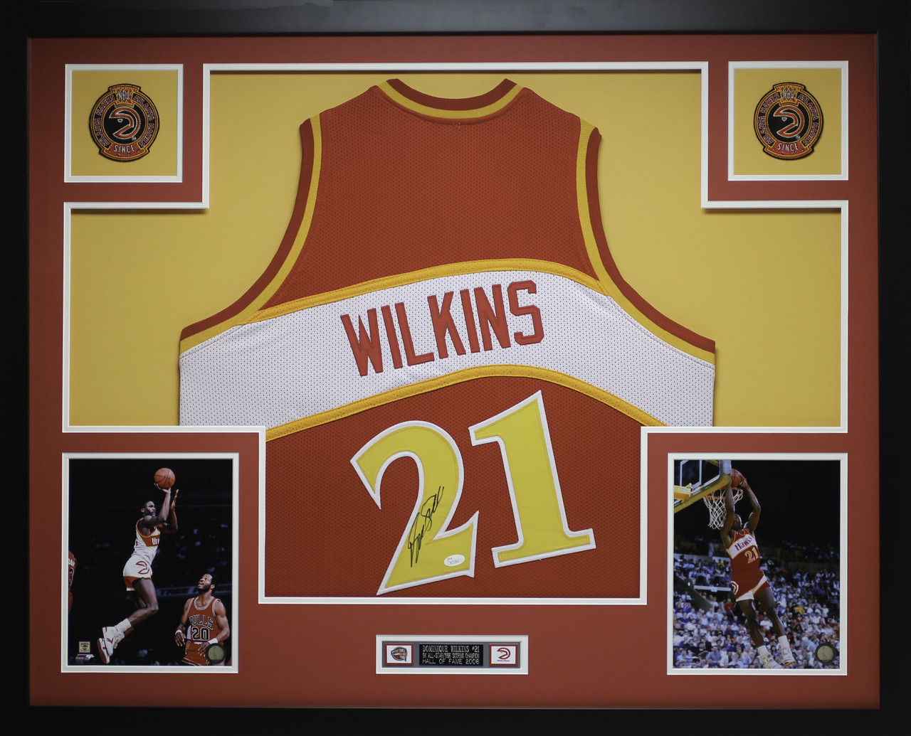 Dominique Wilkins Autographed and Framed Red Atlanta Hawks Jersey Auto JSA COA