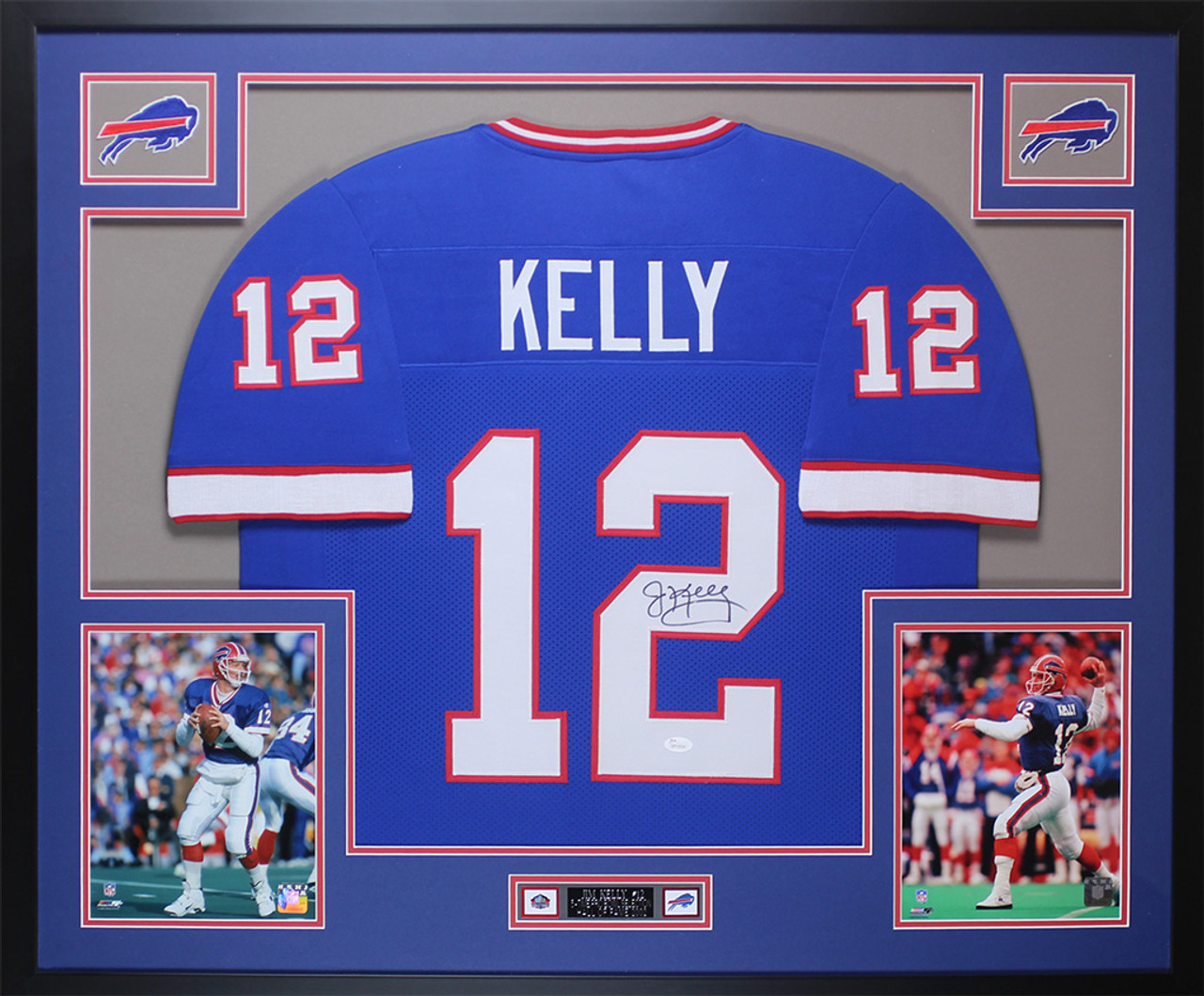 Jim Kelly Autographed and Framed Blue Bills Jersey