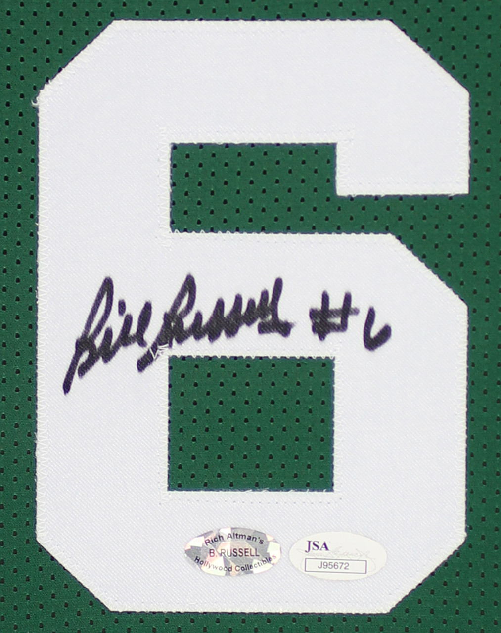 Boston Celtics Bill Russell Autographed Framed Green Jersey JSA