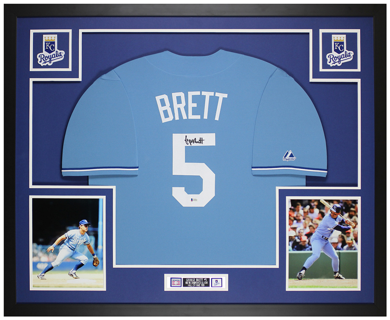 George Brett Autographed and Framed Blue Royals Jersey Auto Beckett COA