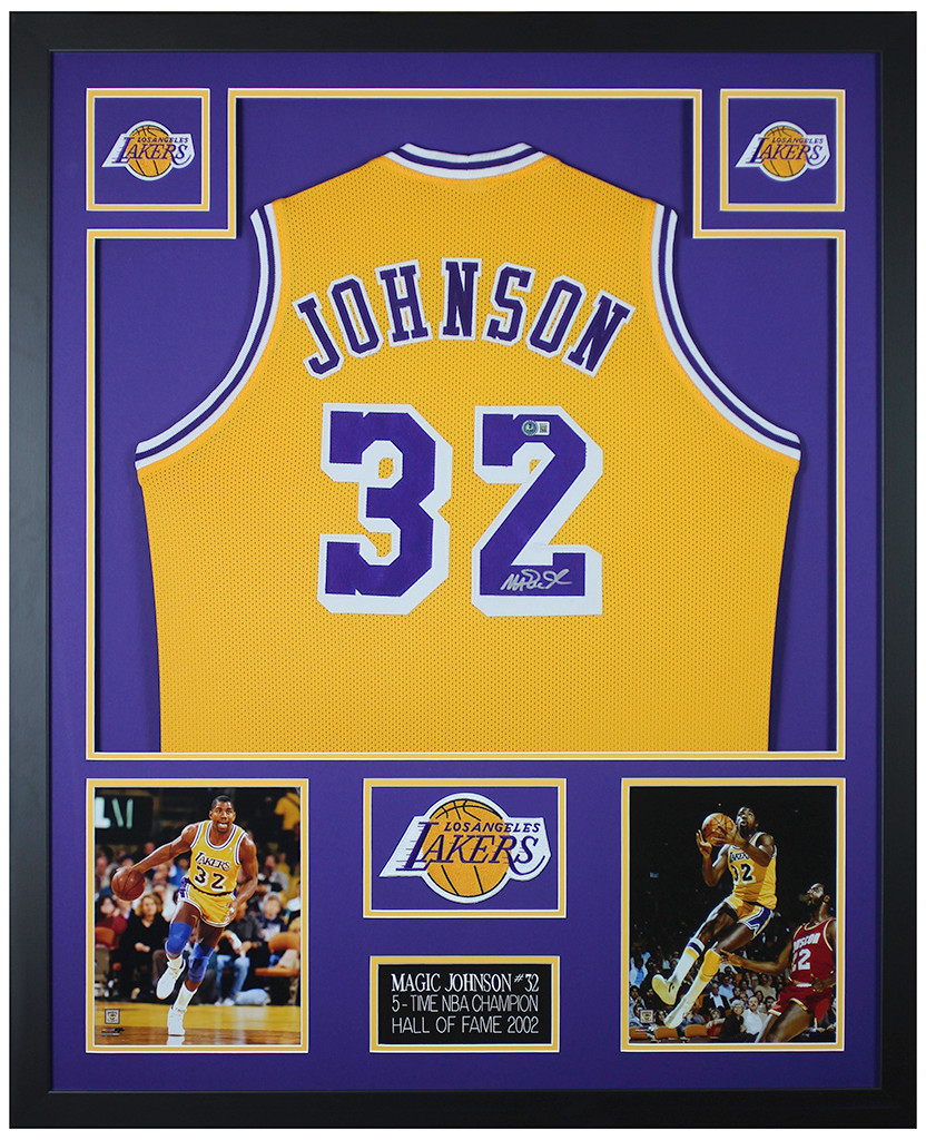 Magic Johnson Autographed and Framed Los Angeles Lakers Jersey